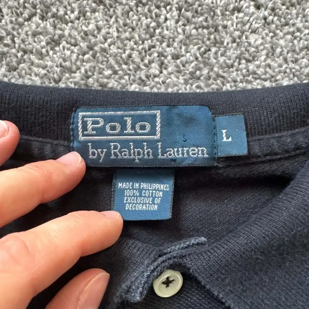 Polo Ralph Lauren Long Sleeve Mesh Polo Shirt Black Red Pony Logo Men’s Large